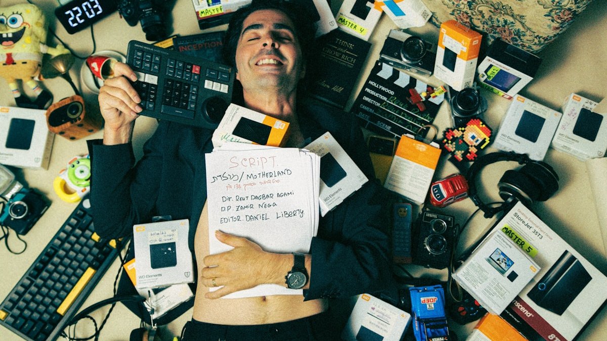 A man laying on top of a bed covered in electronics. — a Sleep Finally guide to Tired but Wired: Why You Can't Sleep When Exhausted.