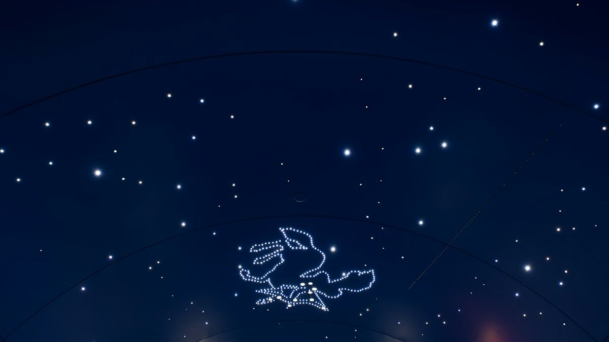 Starry ceiling with rabbit constellations in a corridor. — a Sleep Finally guide to What to Think About to Fall Asleep Faster.