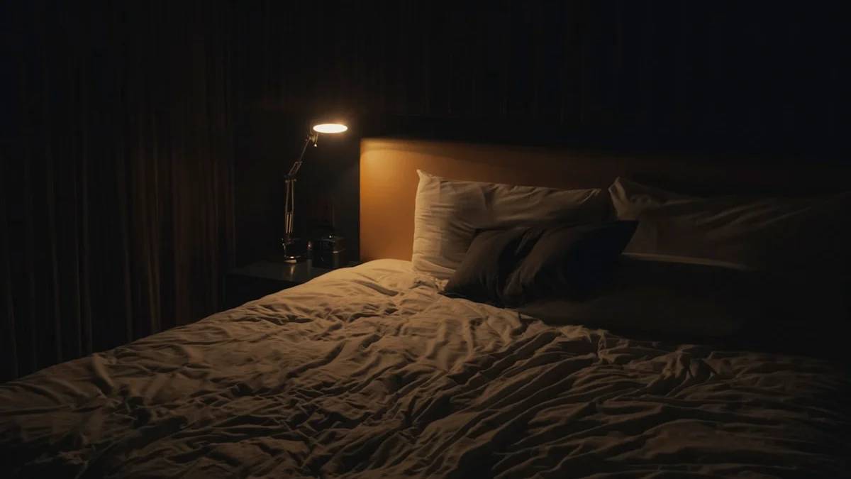 table lamp turned-on near bed — a Sleep, Finally guide to Why Trying Harder to Sleep Backfires